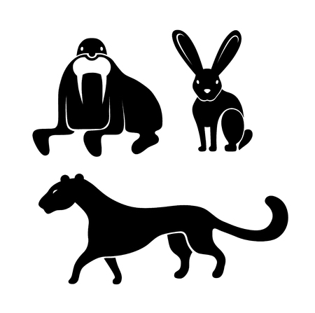Black icon set of 	different animals on white backgroundのイラスト素材
