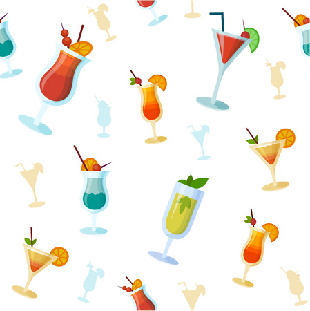 Seamless background with vector cocktails. Flat style summer cocktailsのイラスト素材