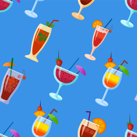 Seamless ackground with vector cocktails. Flat style summer cocktailsのイラスト素材