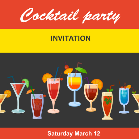 Cocktail party invitation. Flat style summer cocktailsのイラスト素材