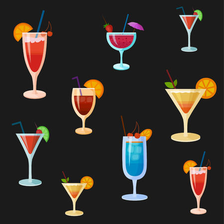 Background with vector cocktails. Flat style summer cocktailsのイラスト素材