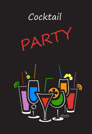 Cocktail party invitation. Flat style summer cocktailsのイラスト素材