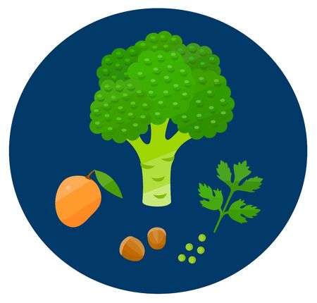 Set of health food icons in a flat style. Vegetables and fruitのイラスト素材