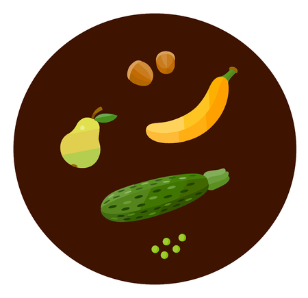 Set of health food icons in a flat style. Vegetables and fruitのイラスト素材