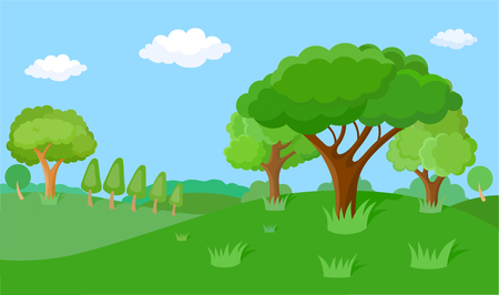 Cartoon fabulous spring landscape. Set of decorative stylized tree for design architectural compositions, and other types of designのイラスト素材