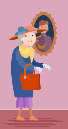 Flat style vector old woman visits the Museum of Fine Artsのイラスト素材