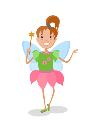 Dancing of little cartoon small girl in a tinkerbell fancy dressのイラスト素材
