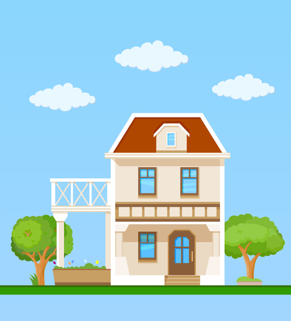 Flat house front icon, vector illustrationのイラスト素材