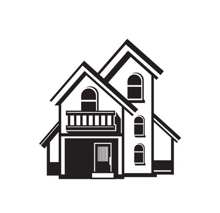 Black house front icon, on white background. Vector illustrationのイラスト素材
