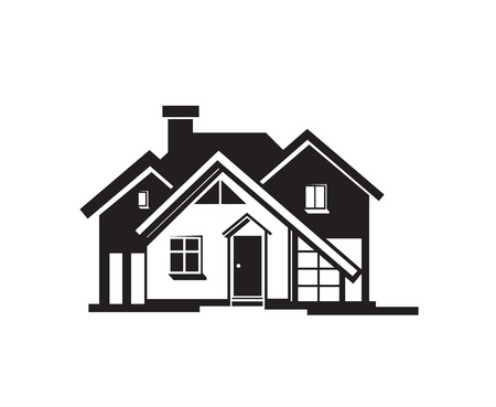 Black house front icon, on white background. Vector illustrationのイラスト素材