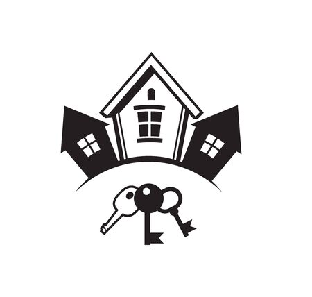 Black house front icon, on white background. Vector illustrationのイラスト素材