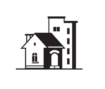 Black house front icon, on white background. Vector illustrationのイラスト素材