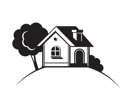 Black house front icon, on white background. Vector illustrationのイラスト素材