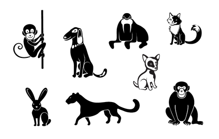 Zoo wild animals black icon set.のイラスト素材