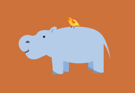 Flat style icon of hippo and birdのイラスト素材