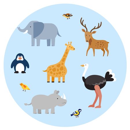 Zoo wild animals flat set.のイラスト素材