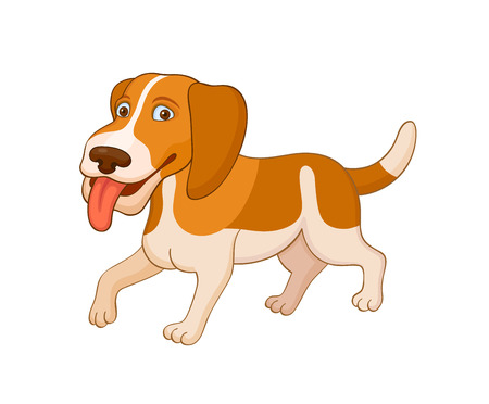 Fun cartoon dog character. A small dog in red spots goes to meet new eventsのイラスト素材