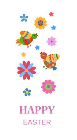 Easter greeting card with ornamented birds and flowersのイラスト素材