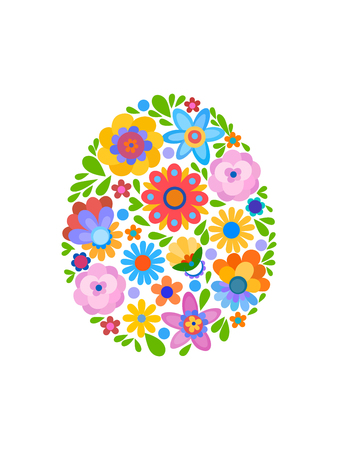 Flowers in a naive style in the shape of an egg. For Easter cards and other types of designのイラスト素材