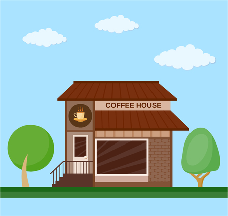Colorful coffee house front view flat iconのイラスト素材