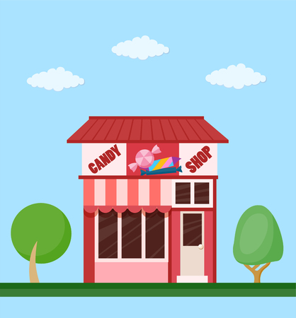 Colorful candy shop front view flat iconのイラスト素材