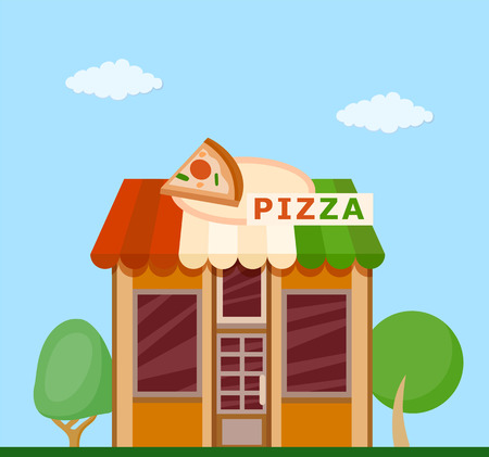 Colorful  pizzeria front view flat icon, vector illustrationのイラスト素材