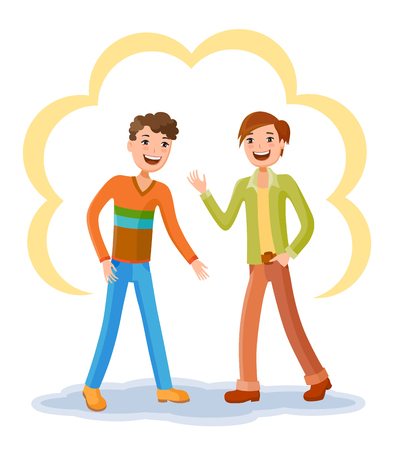 Two friendly male mature students chatting and two friends together. People young together and lifestyle adults. Beautiful characters and couple young friendly boyのイラスト素材