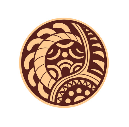 Sticker in ethnic style. Maori round pattern. Ethnic style vector pin, patchのイラスト素材