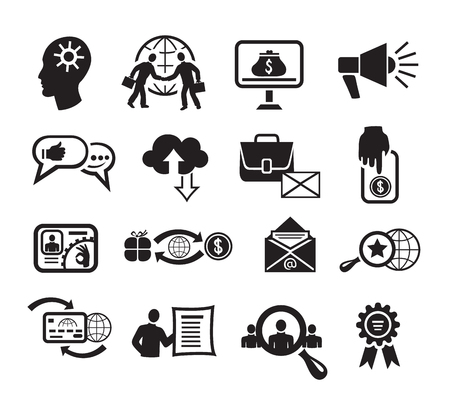 Black style seo icons set. Universal seo icon to use for web and mobile, set of basic seo elementsのイラスト素材
