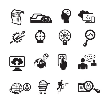 Black style seo icons set. Universal seo icon to use for web and mobile, set of basic seo elementsのイラスト素材