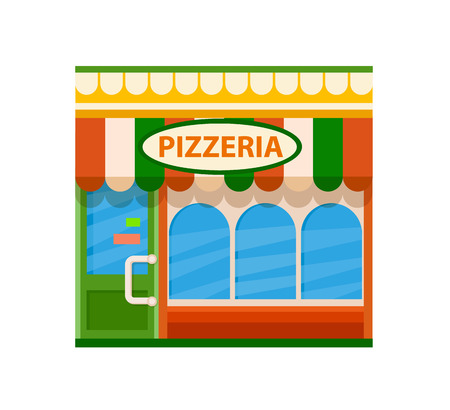 Colorful  pizzeria front view flat icon, vector illustrationのイラスト素材