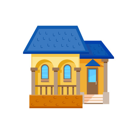 Flat house front icon, vector illustration. Cottage with dark blue roofのイラスト素材