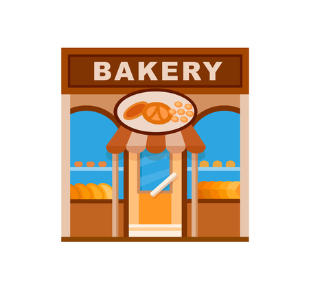 Bakery front view flat icon, vector illustration. Shop facade with awningのイラスト素材