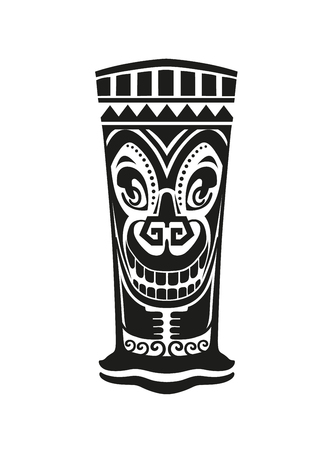 Sticker in ethnic style. Black and white mask of  Tiki totem Polynesian idol. Ethnic style vector pin, patch.のイラスト素材
