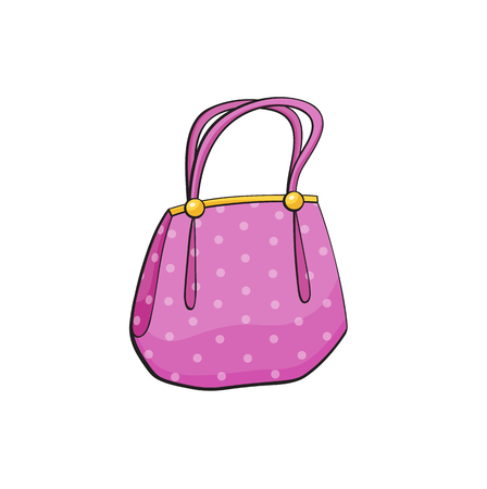 Fashion pop art style ladies handbag decorated with flower patch badge. Hand drawn vector sticker, pin, patch, illustration in cartoon 80s-90s comic styleのイラスト素材