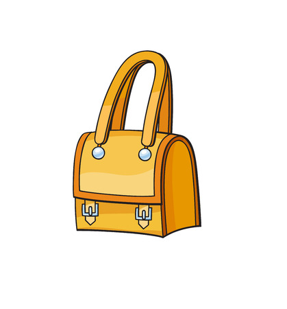 Fashion pop art style ladies handbag decorated with flower patch badge. Hand drawn vector sticker, pin, patch, illustration in cartoon 80s-90s comic styleのイラスト素材