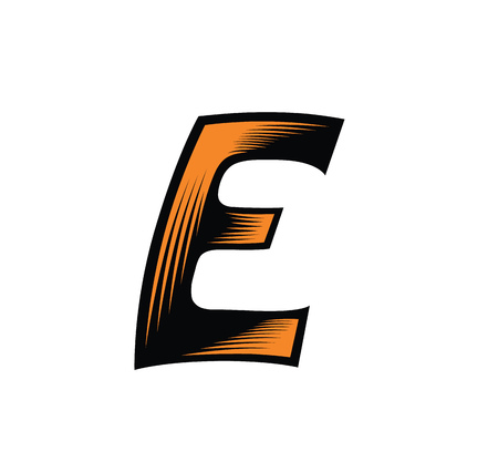 Abstract bicolor alphabet. Dynamic oblique letter. Decorative font. Vector design element for your art. Letter Eのイラスト素材