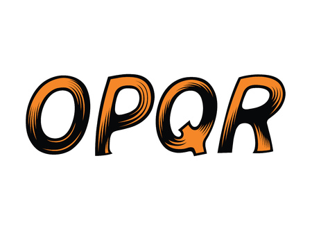 Abstract bicolor alphabet. Dynamic oblique letters. Decorative font. Vector design element for your art. Letters O P Q and R.のイラスト素材