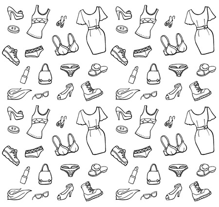 Black and white background with a fashion icons.のイラスト素材