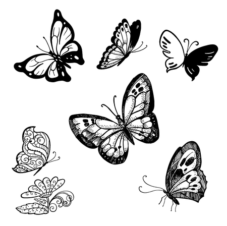 Set of abstract decorative butterflies.のイラスト素材