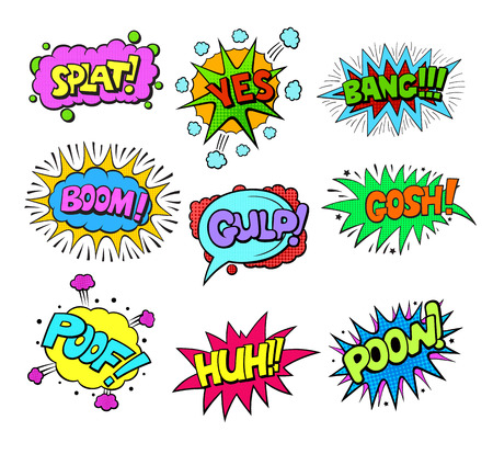 Set of colorful Pop art style comic exclamations.のイラスト素材