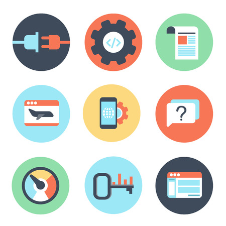 Search Engine Optimization internet marketing icons in flat colorful styleのイラスト素材