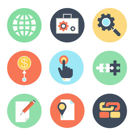Search Engine Optimization internet marketing icons in flat colorful styleのイラスト素材