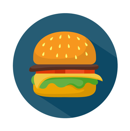 Flat style hamburger icon with shadow.  Fast food vector illustrationのイラスト素材