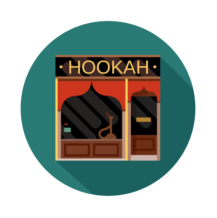Colorful hookah front view flat icon, vector illustration. Icon style facade of a cafeのイラスト素材