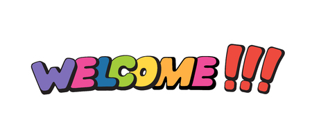 Welcome, word in speech bubble patch badge. Comic book style vector sticker, pin, patch in cartoon 80s-90s comic styleのイラスト素材