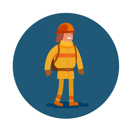 Vector flat icon of an firefighter. Young man in firefighting uniformのイラスト素材