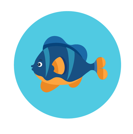 Colorful flat icon of a blue and yellow sea fish on the blue background. Sea animal characterのイラスト素材