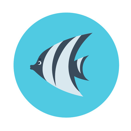 Colorful flat icon of a striped sea fish on the blue background. Sea animal characterのイラスト素材