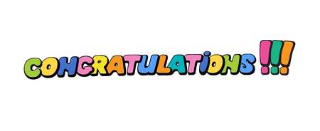 Congratulations, word in speech bubble patch badge. Comic book style vector sticker, pin, patch in cartoon 80s-90s comic styleのイラスト素材